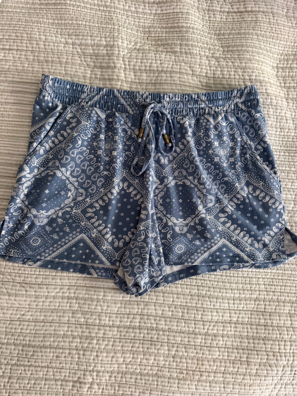 Pink Rose Blue Paisley Bandana Print Pajama Shorts